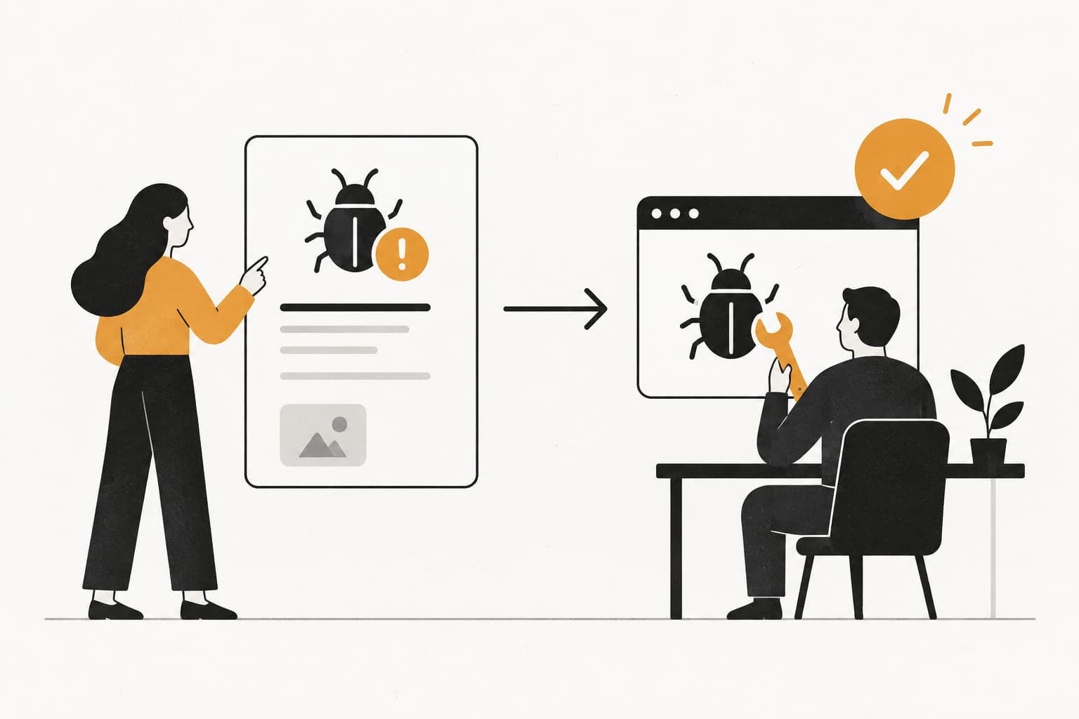 Editorial illustration: Bug Report Example That Actually Gets Fixed