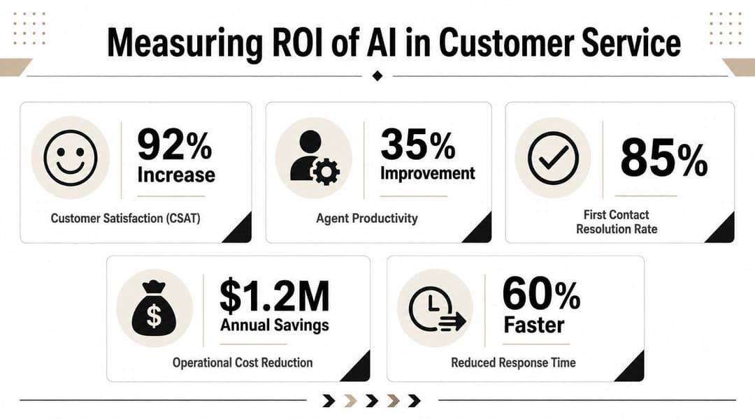 An infographic showing performance improvements and cost savings achieved by using AI in customer service departments.