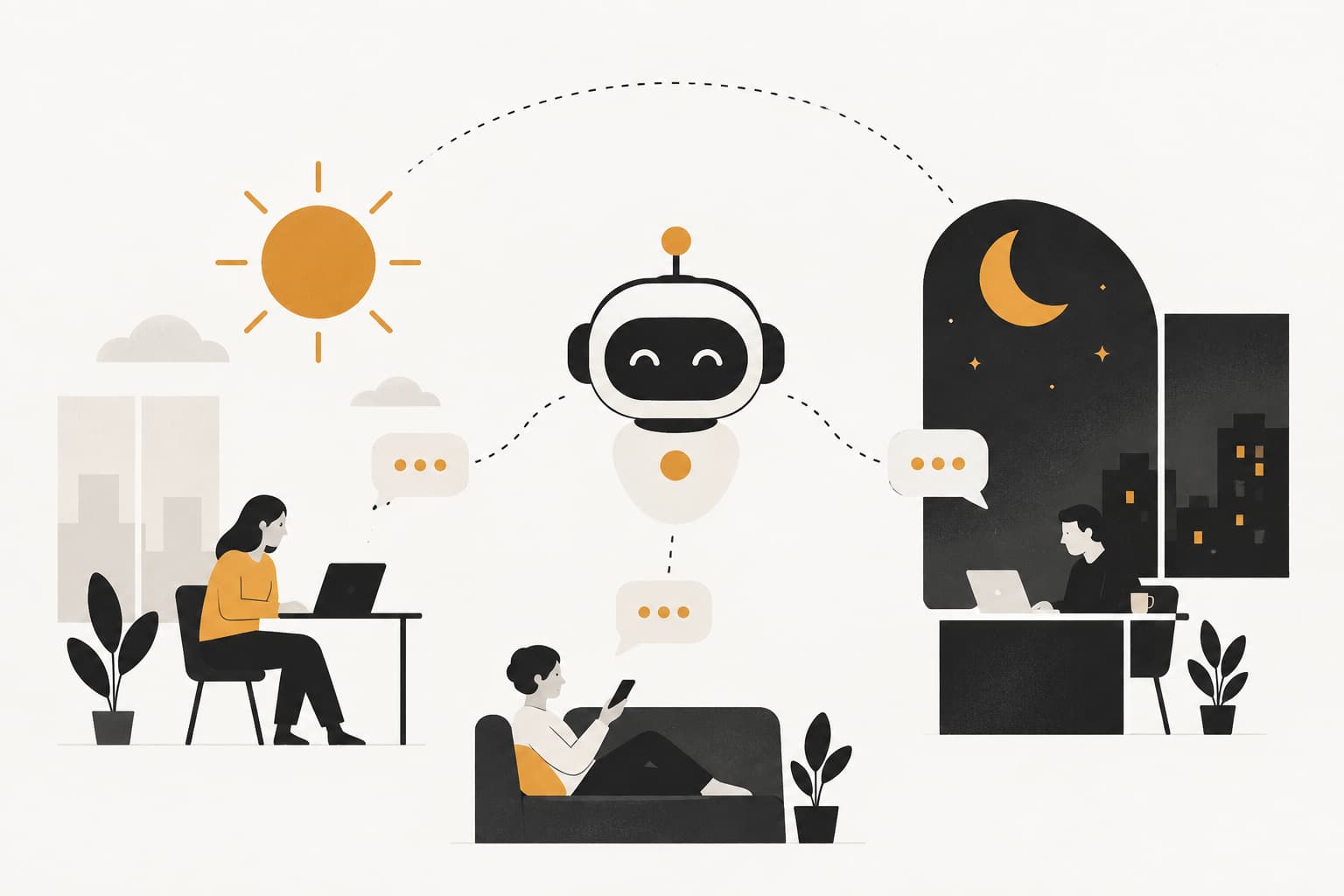 Editorial illustration: After Hours Support Automation: How to Deliver 24/7 Customer Service Without 24/7 Staff