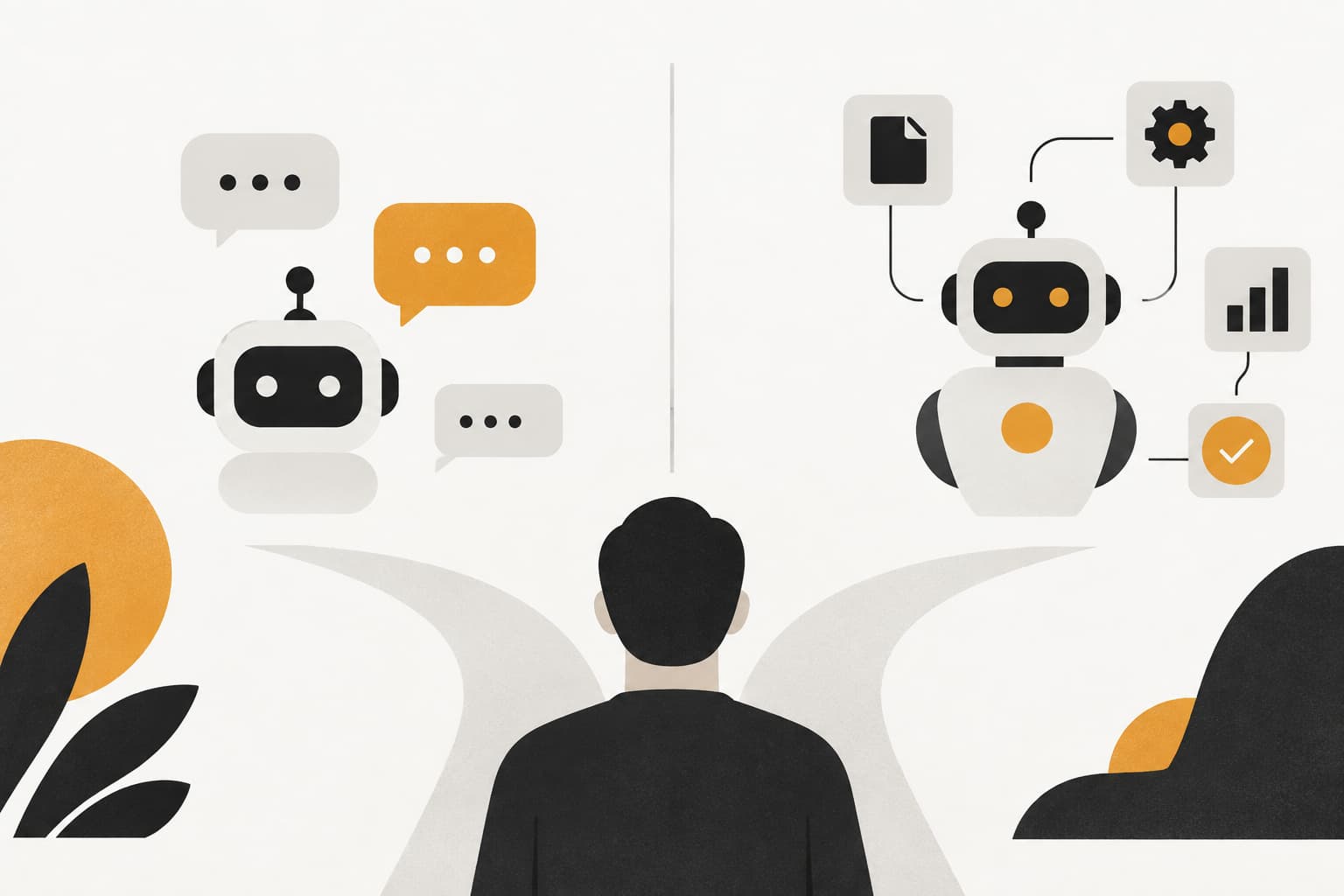 Editorial illustration: 7 Key Differences Between AI Agents and Chatbots That Shape Your Support Strategy