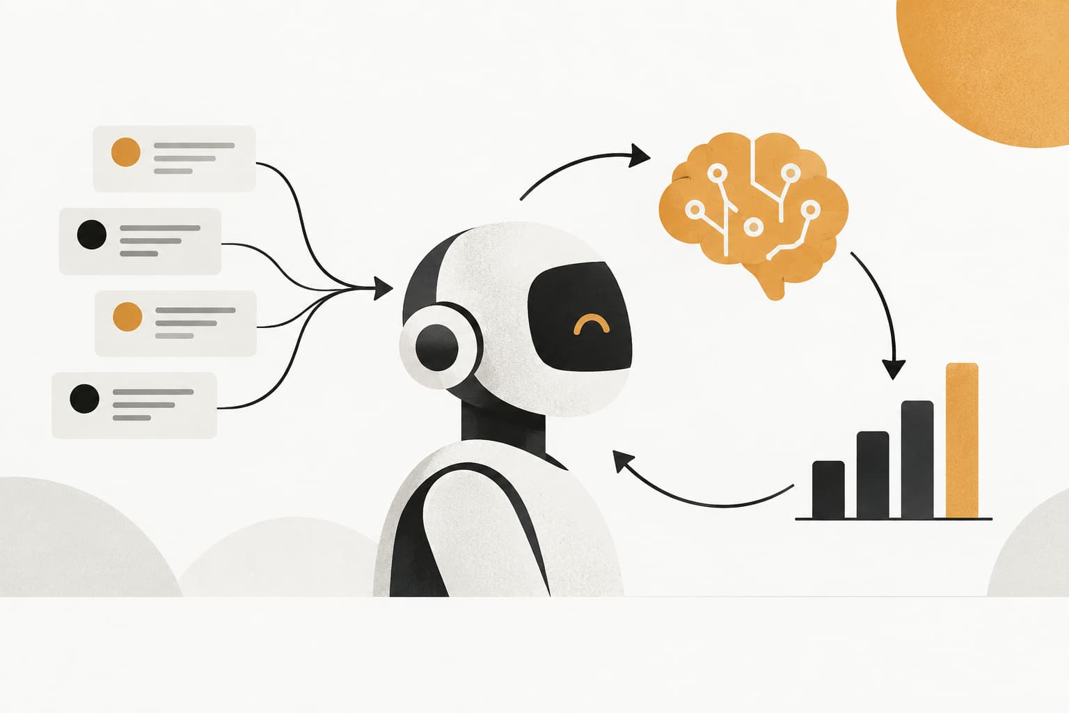 Editorial illustration: Continuous Learning Support Automation: How AI Systems Get Smarter With Every Ticket