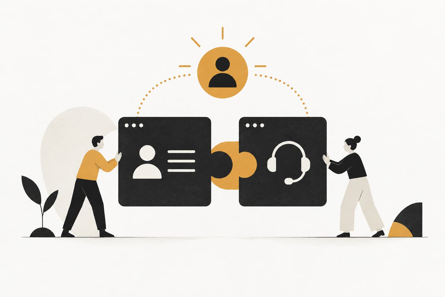 Editorial illustration: CRM and Helpdesk: Integrate for Customer Success