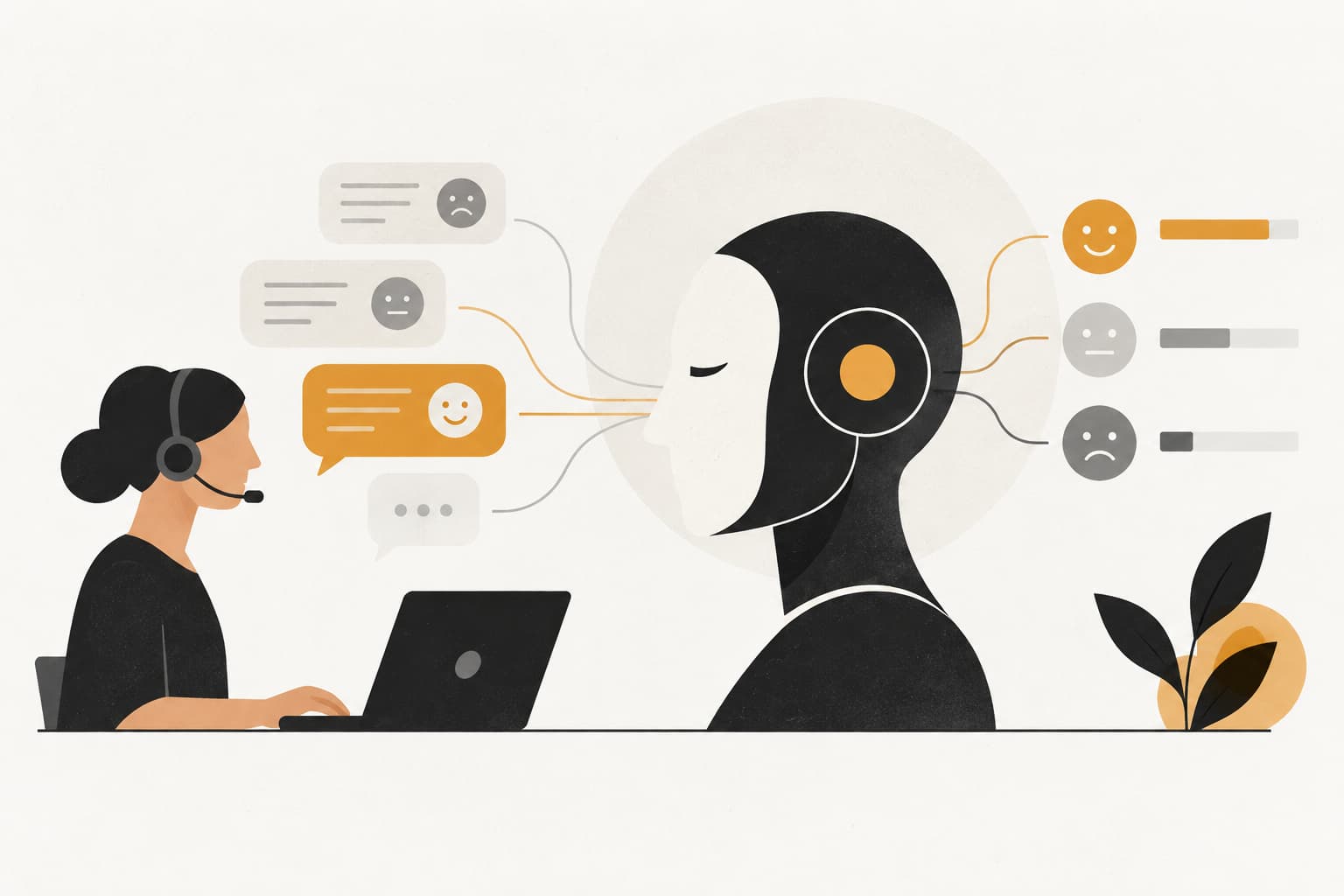 Editorial illustration: Customer Support Sentiment Analysis: How AI Reads Between the Lines to Transform Service Quality