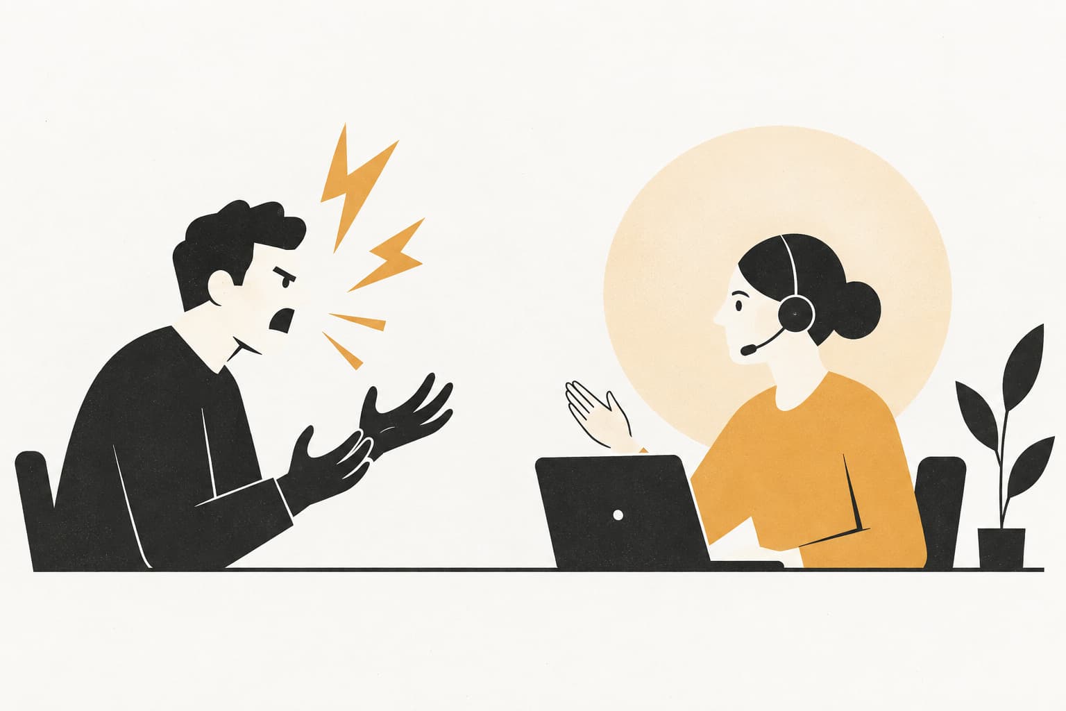 Editorial illustration: How to Deal with Angry Customers: A De-escalation Guide