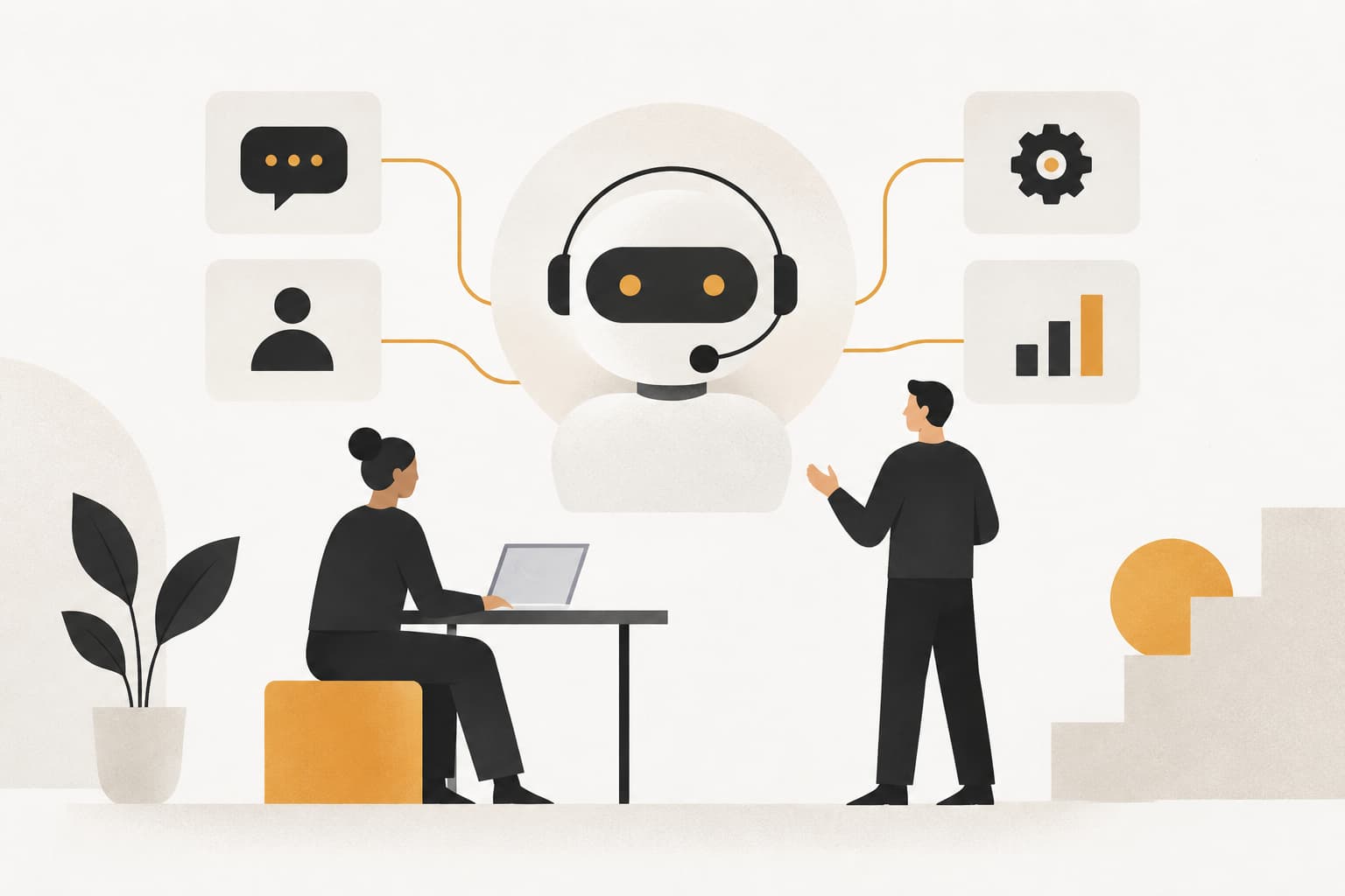 Editorial illustration: How to Implement AI Support: A Step-by-Step Guide for B2B Teams