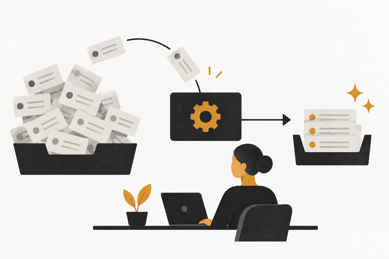 Editorial illustration: How to Reduce Support Ticket Backlog: A 6-Step Action Plan for B2B Teams
