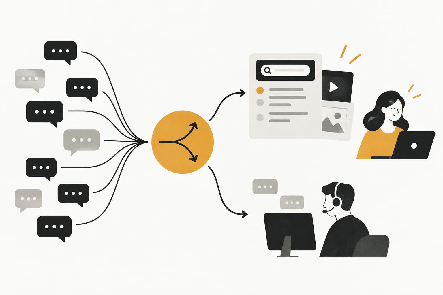 Editorial illustration: 8 Proven Support Deflection Strategies to Reduce Ticket Volume Without Sacrificing CX