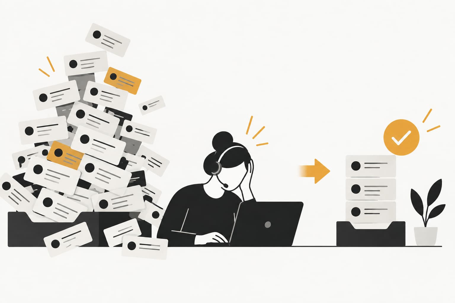 Editorial illustration: Too Many Support Tickets? Here's Why It Happens and How to Fix It