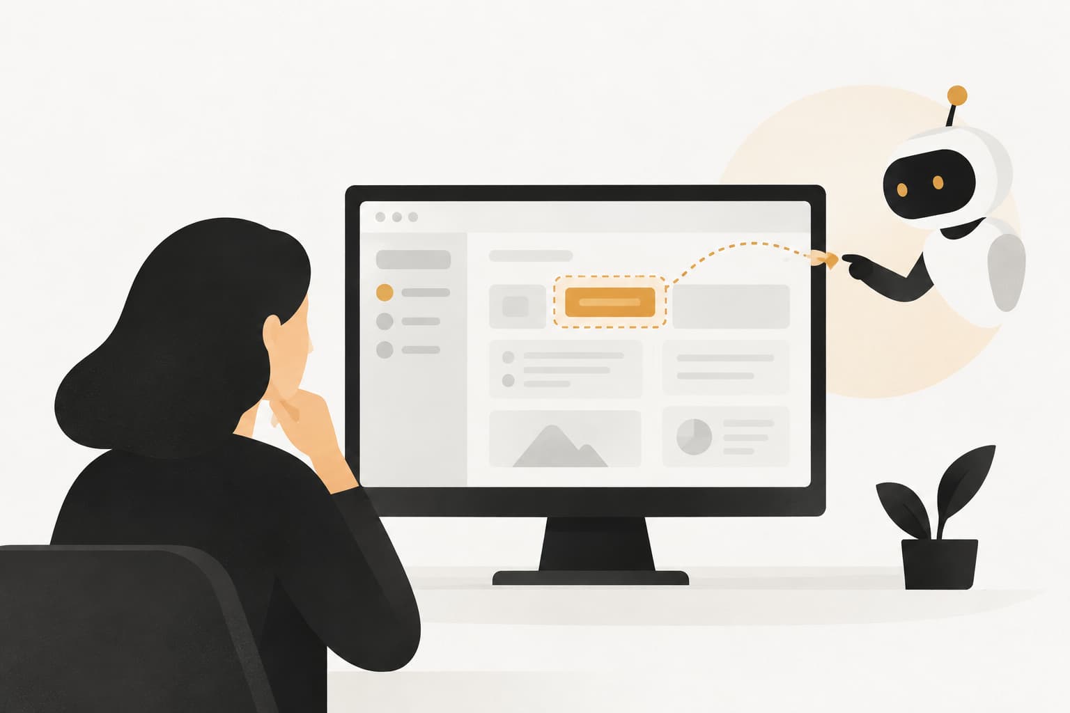 Editorial illustration: Visual UI Guidance for Customers: How AI Turns Your Interface Into a Self-Service Guide