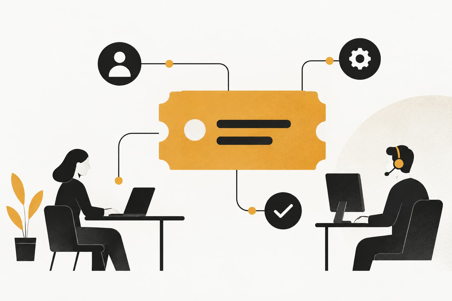 Editorial illustration: What Is a Ticketing System? B2B SaaS Guide 2026